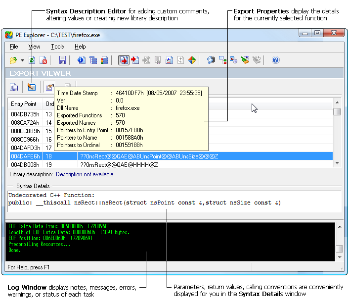 Click for more screenshots: Export, Import and Delay Import Table Viewer