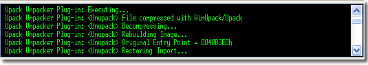 Upack Unpacker log window