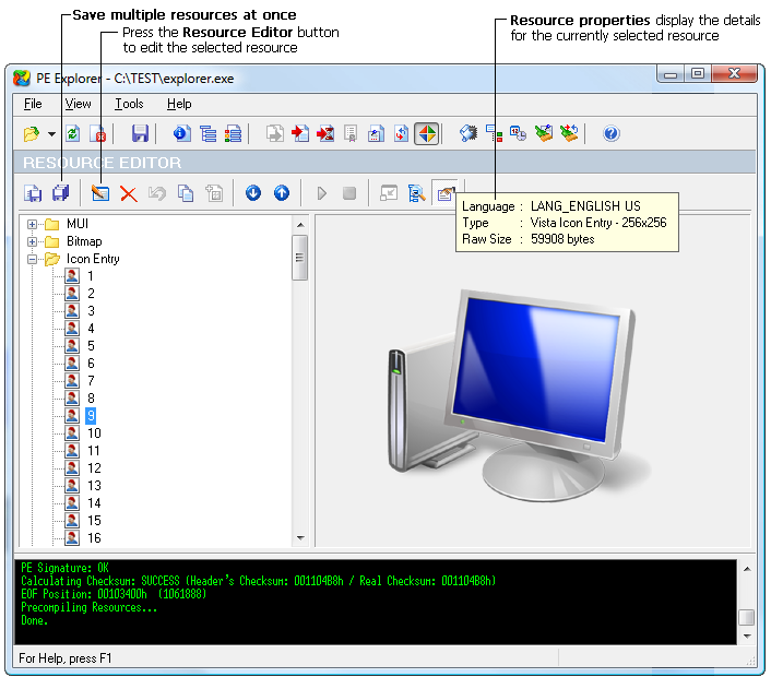 PE Explorer: Resource Viewer and Resource Editor for 32-bit Windows  Portable Executable Files.