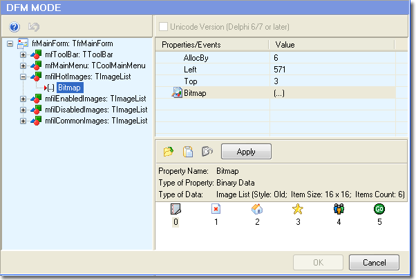 Ressourcen Editor — Delphi Forms mode DFM mode
